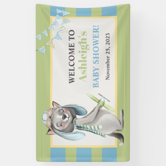 Aviator Wolf, Gestreept Baby shower Spandoek (Verticaal)