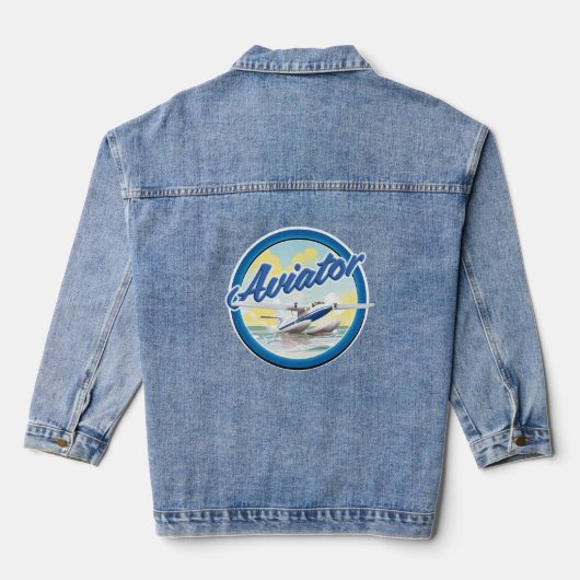 Aviator zee vliegtuigblauw logo denim jacket (Achterkant)