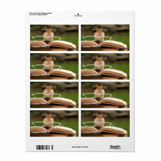 Avid lezer chipmunk bookplate etiket (Full Sheet)