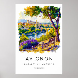 Avignon Aquarel Vintage Reisposter Skiën Poster