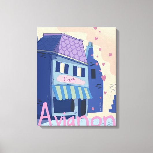 Avignon Frankrijk cartoon reisposter Canvas Afdruk (Voorkant)