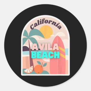 Avila Beach Retro Pastel Kleuren Palmboom Zon En Ronde Sticker