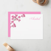 Avital roze Blossom Mitzvah Dank je wel Notitiekaartje (Voorkant / Achterkant in situ)