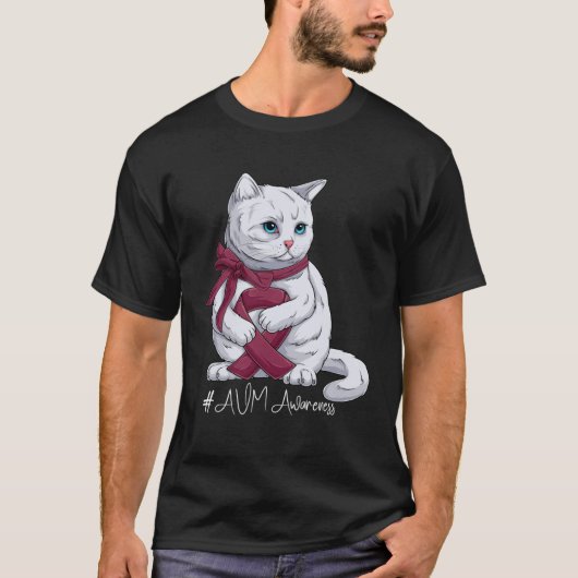 AVM Awareness Month Burgundy Ribbon Cat T-shirt (Voorkant)