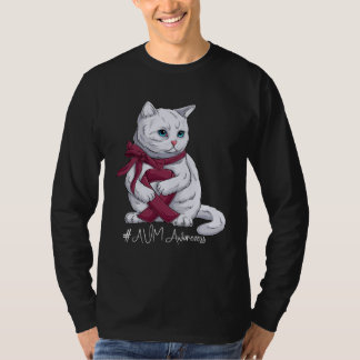 AVM Awareness Month Burgundy Ribbon Cat T-shirt
