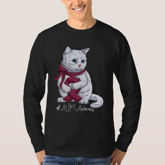 AVM Awareness Month Burgundy Ribbon Cat T-shirt (Voorkant)