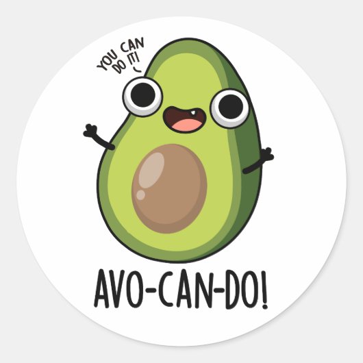 Avo-can-do Funny Avocado Pun Ronde Sticker (Voorkant)
