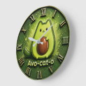 Avo-Cat-O Funny Avocado Cat Cute Kawaii Kitchen Grote Klok (Hoek)