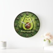 Avo-Cat-O Funny Avocado Cat Cute Kawaii Kitchen Grote Klok (Huis)