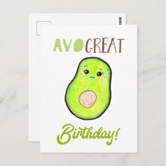 Avo geweldige verjaardag kawaii hand getrokken avo briefkaart (Voorkant / Achterkant)