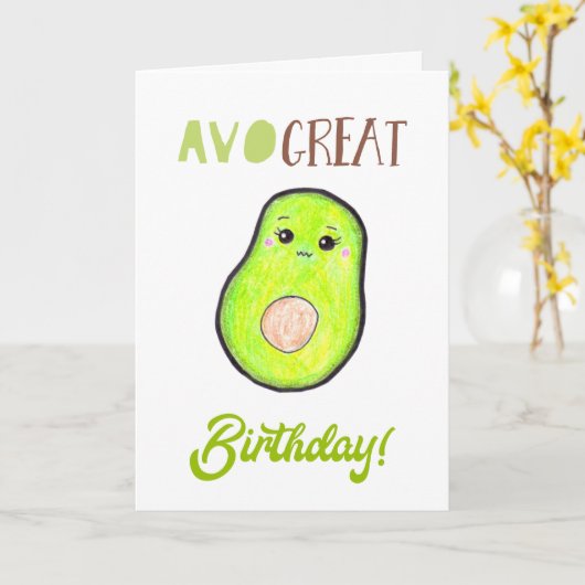 Avo geweldige verjaardag kawaii hand getrokken avo kaart (Gele Bloem)