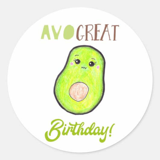 Avo geweldige verjaardag kawaii hand getrokken avo ronde sticker (Voorkant)