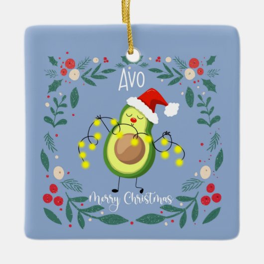 Avo Merry Kerstmas avocado-verlichting noteert kaa Keramisch Ornament (Voorkant)