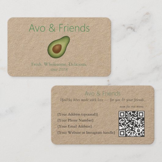 Avo & Vrienden | Avocado Logo Gezonde voeding - Visitekaartje (Voorkant / Achterkant)