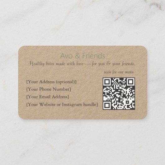 Avo & Vrienden | Avocado Logo Gezonde voeding - Visitekaartje (Achterkant)