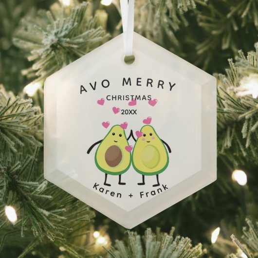 Avo vrolijk kerstfeest! Schattig avocado paar Glas Ornament (Insitu)