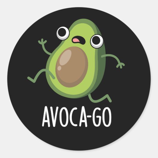 Avoca-go Funny Avocado Pun Dark BG Ronde Sticker (Voorkant)