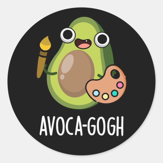 Avoca-gogh Funny Avocado Artist Pun Dark BG Ronde Sticker (Voorkant)