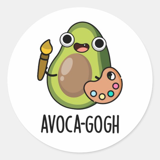 Avoca-gogh Funny Avocado Artist Pun Ronde Sticker (Voorkant)