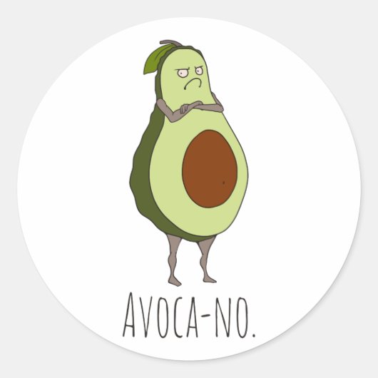 Avoca-no: Grumpy Avocado Ronde Sticker (Voorkant)