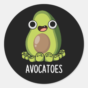 Avoca-tenen Grappige Avocado Woordgrapjes Donkere  Ronde Sticker