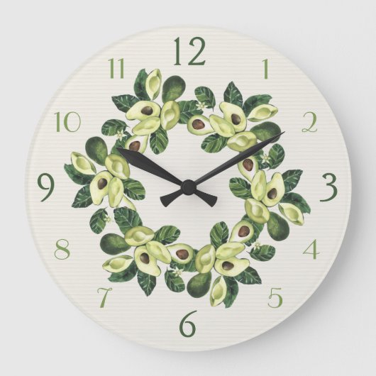 Avocado Abundance Wreatedhedendaags Grote Klok (Voorkant)