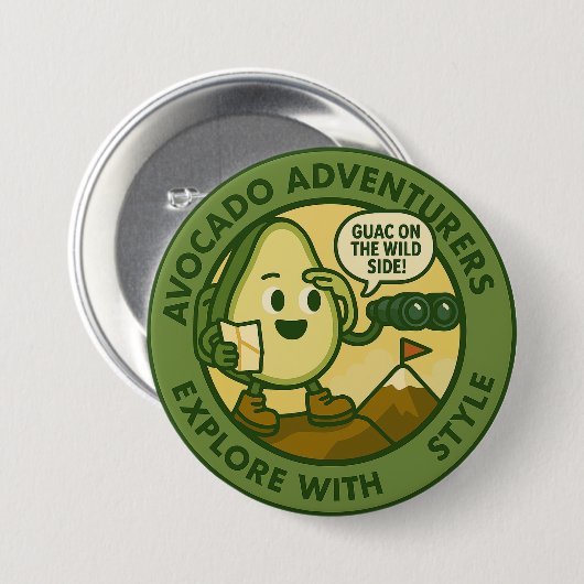 Avocado Adventurers Explore With Style Ronde Button 7,6 Cm (Voorkant /achterkant)