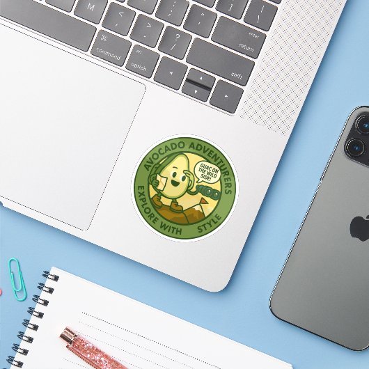 Avocado Adventurers Explore With Style Sticker (Laptop met iPhone)