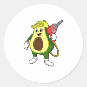 Avocado als ambachtsman met boor ronde sticker