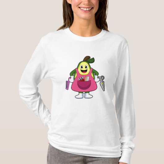 Avocado als hairdresser met schaar en kam t-shirt (Voorkant)
