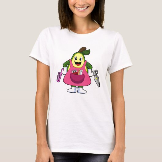 Avocado als hairdresser met schaar en kam t-shirt (Voorkant)