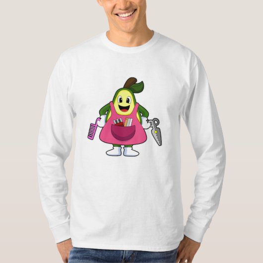 Avocado als hairdresser met schaar en kam t-shirt (Voorkant)