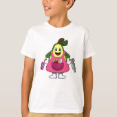 Avocado als hairdresser met schaar en kam t-shirt (Voorkant)