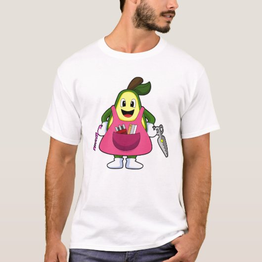 Avocado als hairdresser met schaar en kam t-shirt (Voorkant)