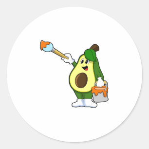 Avocado als Schilder met het borstel van de Verf Ronde Sticker
