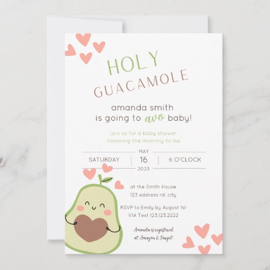 Avocado Baby shower, Baby Meisje Kaart (Voorkant)