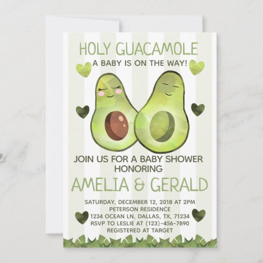 Avocado Baby shower Invitation Invite Kaart (Voorkant)