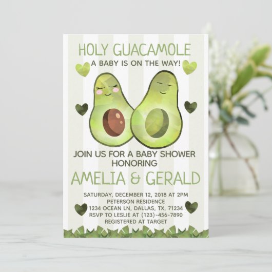 Avocado Baby shower Invitation Invite Kaart (Staand voorkant)