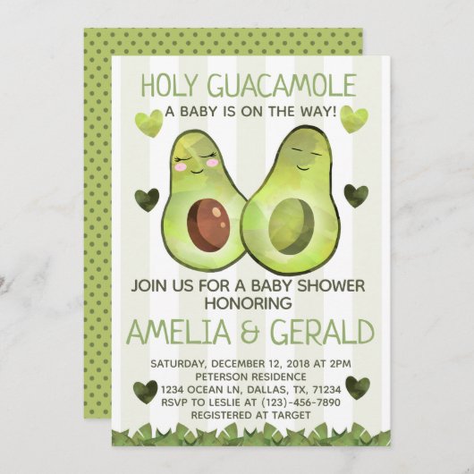 Avocado Baby shower Invitation Invite Kaart (Voorkant / Achterkant)