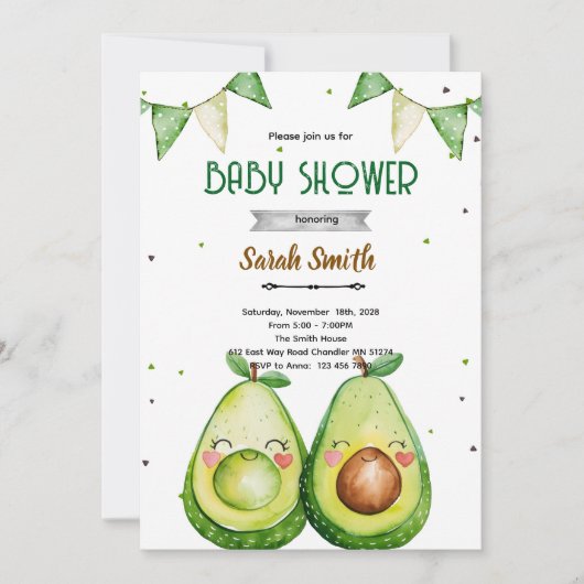 Avocado Baby Shower Invitation Kaart (Voorkant)