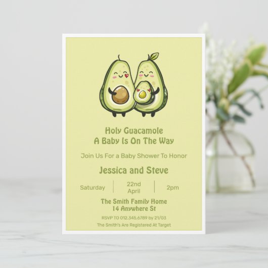 Avocado-Baby shower Kaart (Staand voorkant)