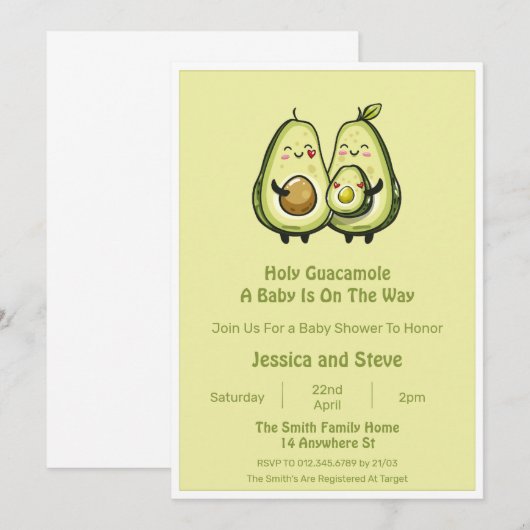 Avocado-Baby shower Kaart (Voorkant / Achterkant)