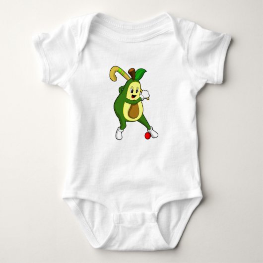 Avocado bij Hockey met Hockey bat Romper (Voorkant)