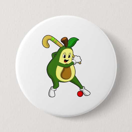 Avocado bij Hockey met Hockey bat Ronde Button 7,6 Cm (Voorkant)