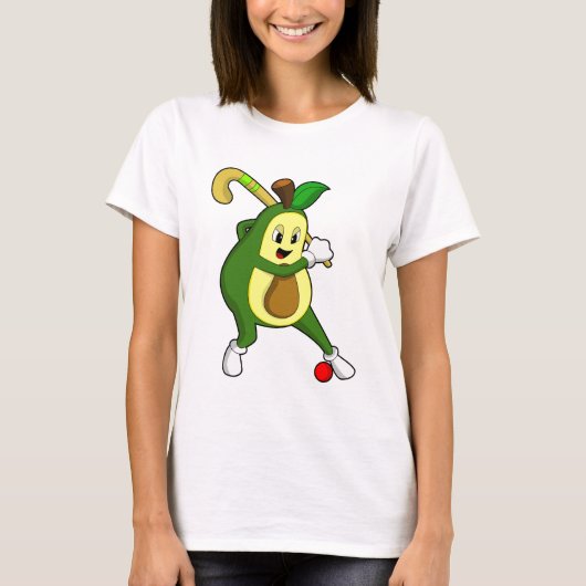 Avocado bij Hockey met Hockey bat T-shirt (Voorkant)