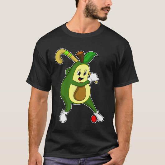 Avocado bij Hockey met Hockey bat T-shirt (Voorkant)
