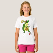 Avocado bij Hockey met Hockey bat T-shirt (Voorkant volledig)
