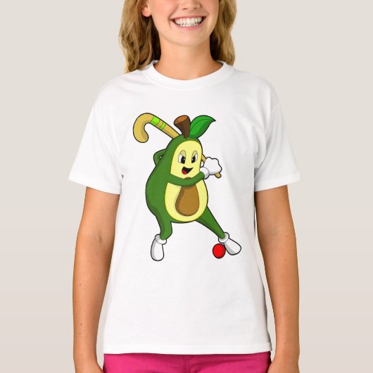 Avocado bij Hockey met Hockey bat T-shirt (Voorkant)