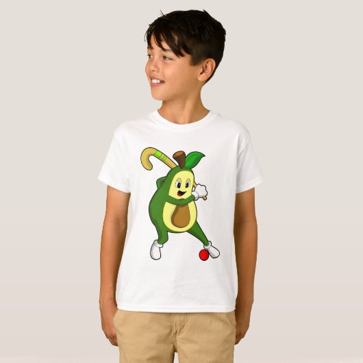 Avocado bij Hockey met Hockey bat T-shirt (Voorkant volledig)