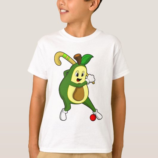 Avocado bij Hockey met Hockey bat T-shirt (Voorkant)